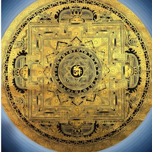Large Size Om Round Mandala Thangka, Handmade Sacred Thangka Painting for Meditation and Good Luck to house, Tibetan Decoration Painting