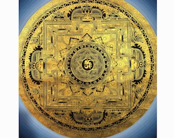 Großes Om Rundes Mandala Thangka, Handgemachte heilige Thangka Malerei für Meditation und Viel Glück zu Hause, tibetische Dekoration Malerei
