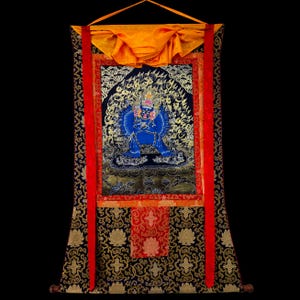 Silk Brocade Mounted Yamantaka Tibetan thangka, Thangka Gold leaf Painting