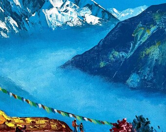Mount Everest Acrylic Painting – Himalayan Landscape Wall Art - Etsy