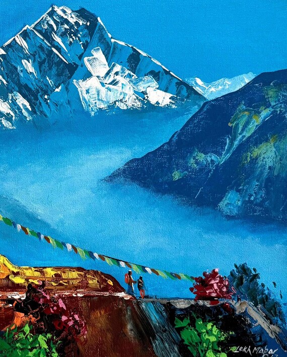 Mount Everest Acrylic Painting – Himalayan Landscape Wall Art - Etsy