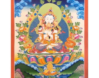 Vajrasattva, Vajrasattva Shakti Thangka Painting, Genuine Tibetan Art for Yoga, Meditation and Decoration