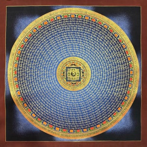Om Mantra Mandala Thangka, Om Mani Padme Hum Mandala Thanka - Handmade Sacred Thangka Painting for Meditation