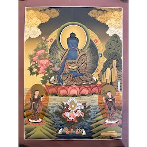 Master Quality Medicine Buddha Thangka Painting, Handmade Tibetan Wall Art - Healing Buddha for Better Health