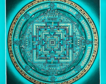 絵画　マンダラ　チャクラ 102 x 102 cm マスター品質のカラチャクラマンダラタンカアート