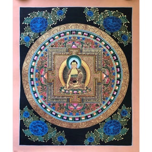 Shakyamuni Buddha Mandala Thangka, Handmade Thangka on Cotton Canvas From Nepal