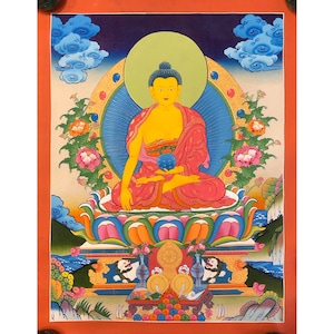 Shakyamuni Buddha Thangka Painting, Thanka art for Decoration, Hand made Tangka on cotton Canvas