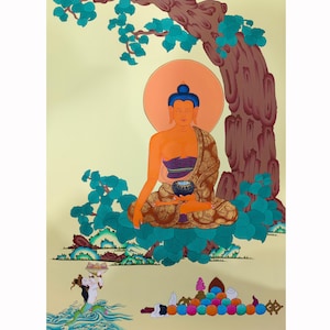 Shakyamuni Buddha Thangka Painting, Handmade Tibetan Art for Decoration, Yoga and Meditation