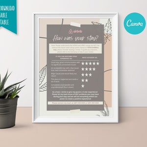 AirBnB Star Ratings, Boho Decor AirBnB Vacation Home Sign, Editable Canva Template | Air BnB Templates, VRBO Rating