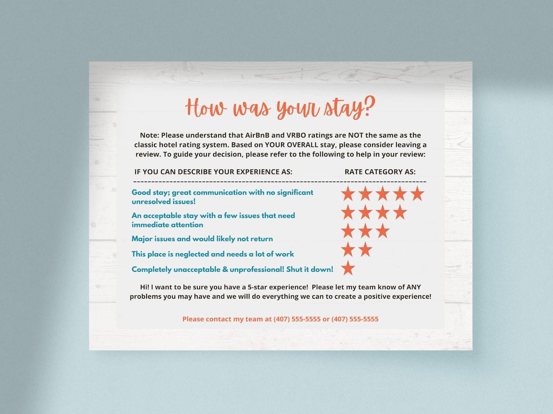 Airbnb Star Ratings, Orange Horizontal Airbnb Signs, Editable Canva