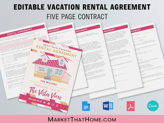 vacation rental agreement for short term rentals editable etsy