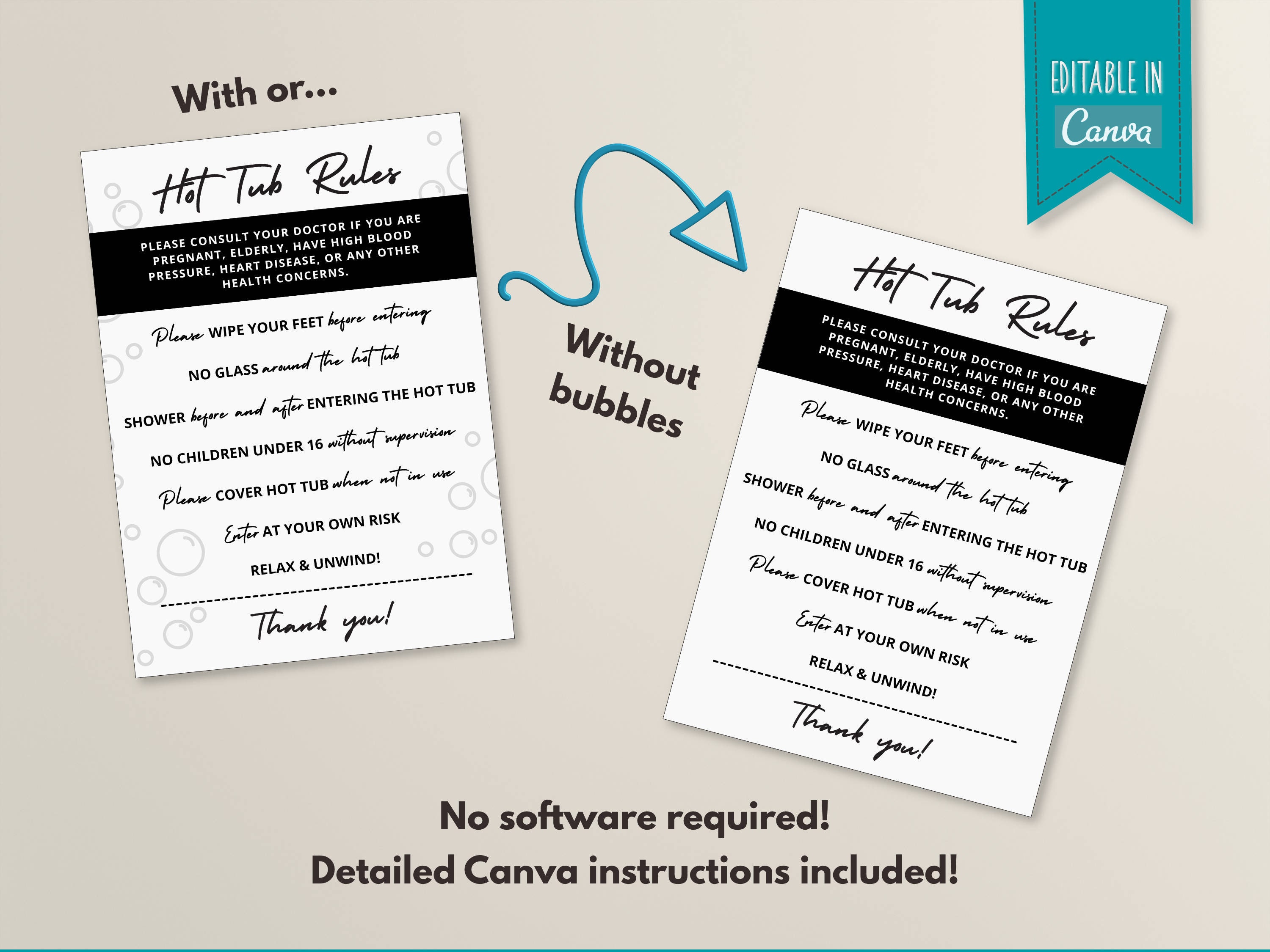 Airbnb Signs Hot Tub Sign VRBO Hot Tub Rules Canva Etsy