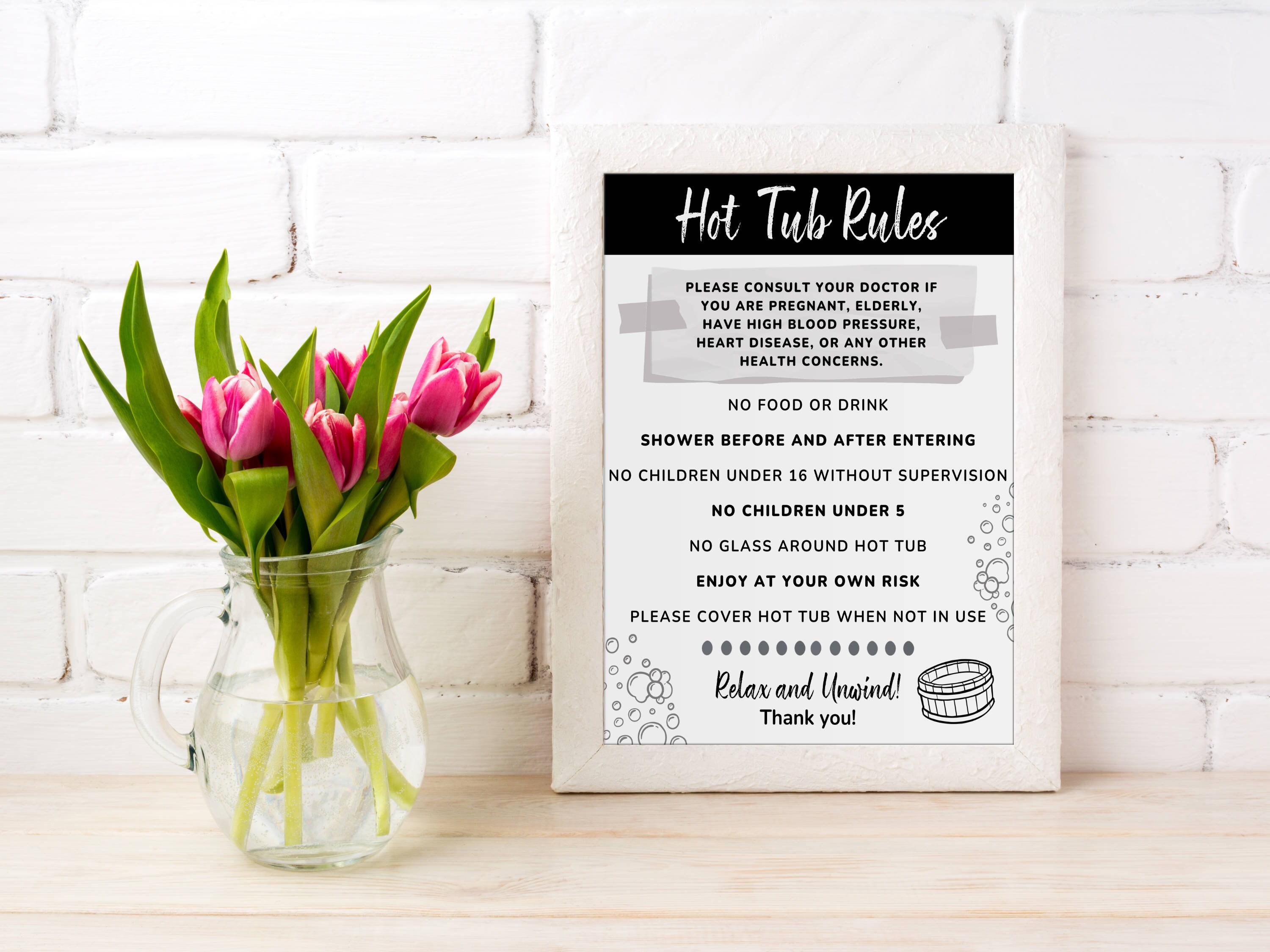 Airbnb Signs, Hot Tub Sign, VRBO Hot Tub Rules Canva Template Instant