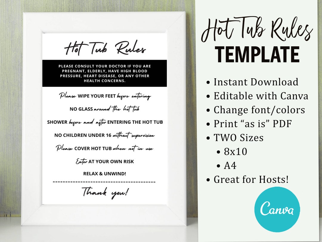 Airbnb Signs Hot Tub Sign VRBO Hot Tub Rules Canva Etsy