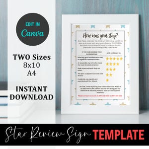 AirBnB Review Sign Printable (Editable) | AirBnB Star Ratings, AirBnB Vacation Home Sign, Editable Canva Template | AirBnB Host Templates