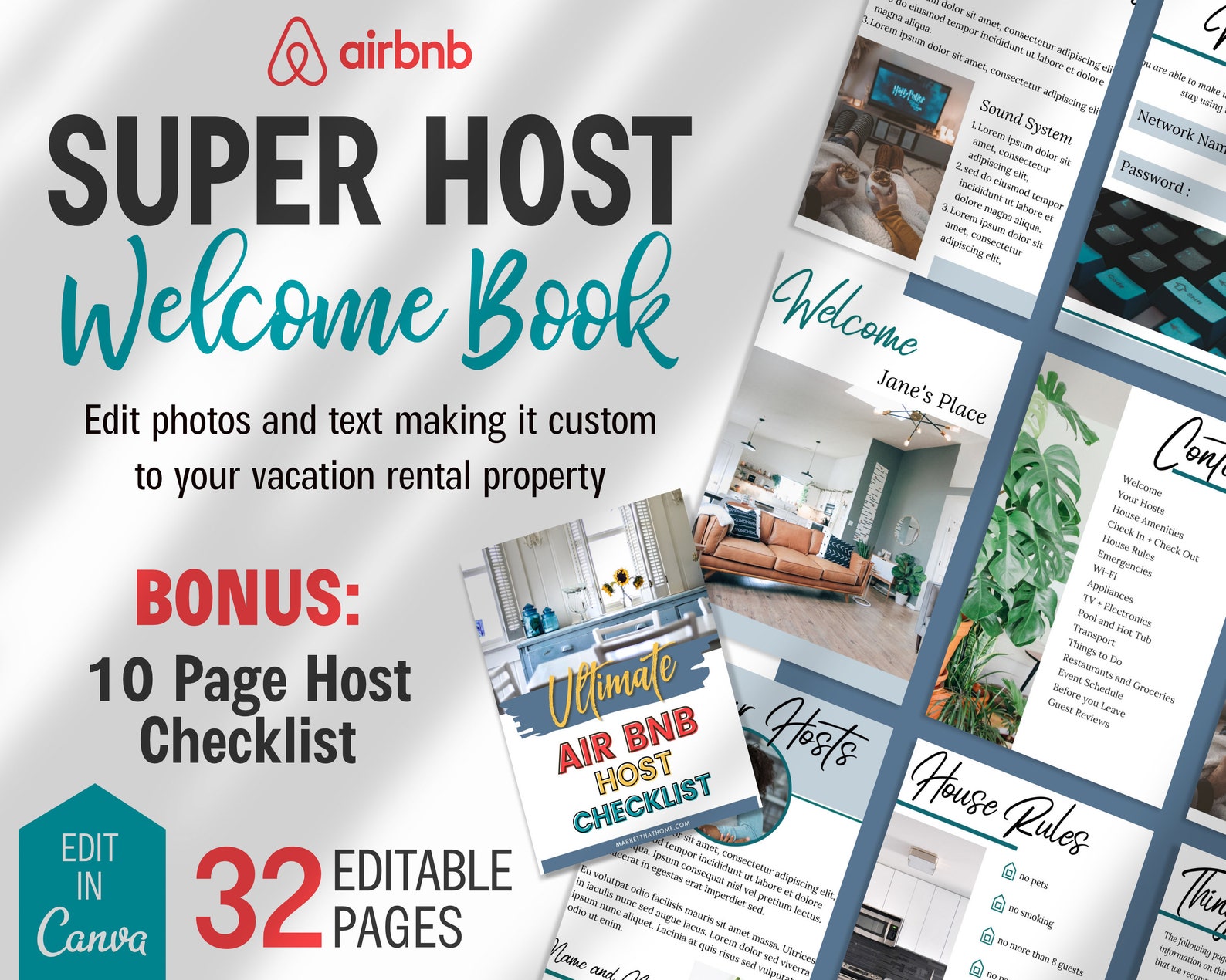 Vacation Rental Welcome Book Template | Airbnb Welcome Book | Editable ...