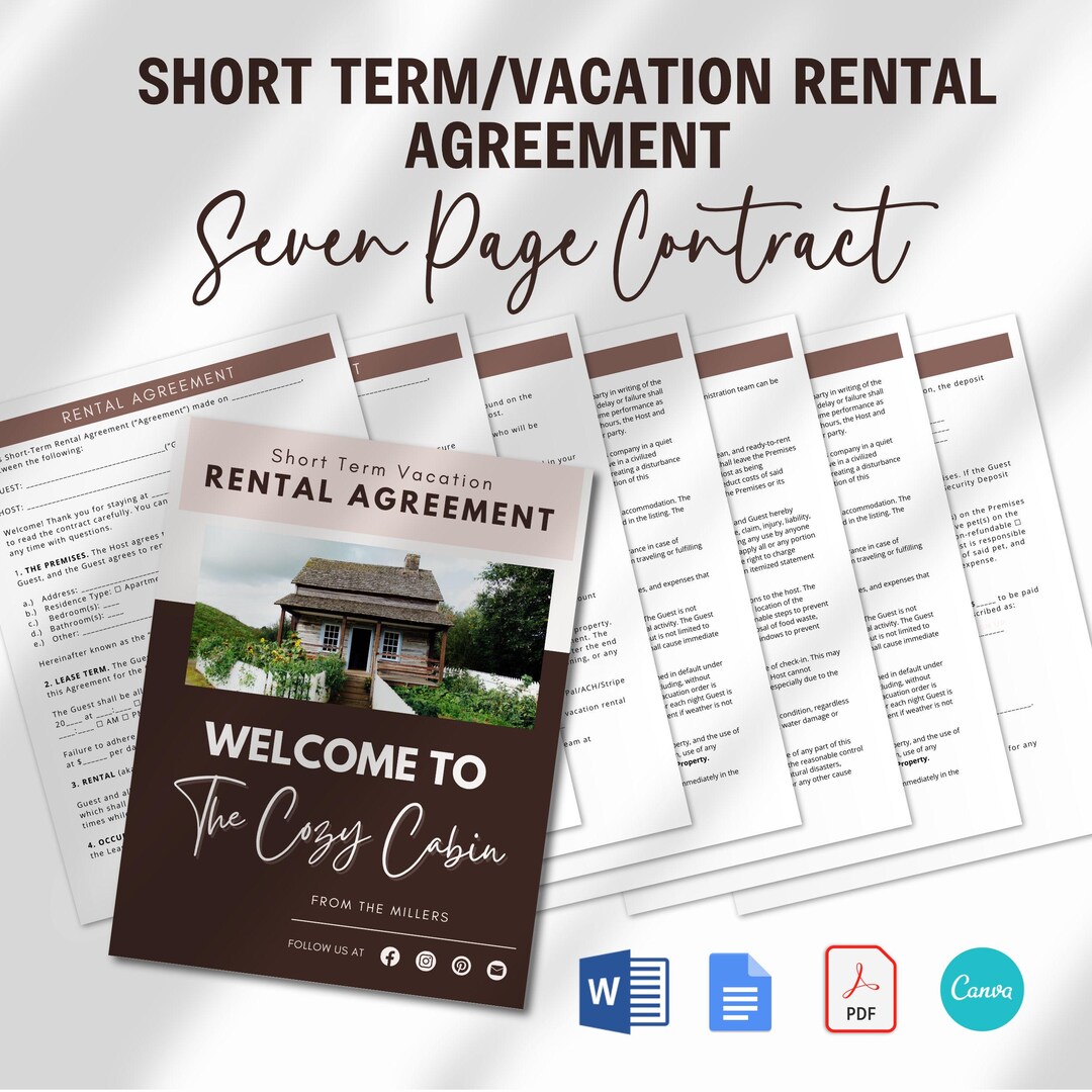 Vacation Rental Agreement for Short Term Rentals [EDITABLE], Instant ...