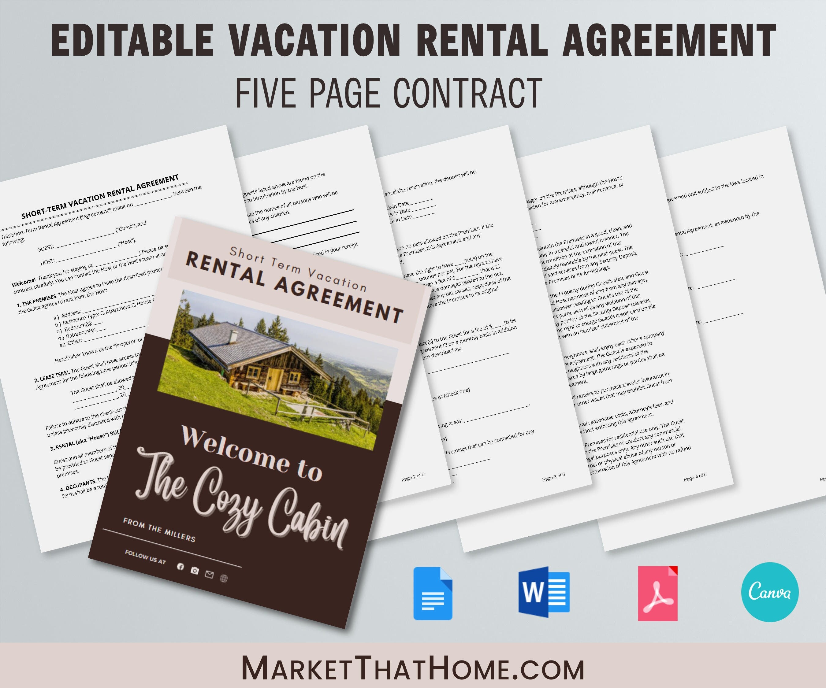 vacation rental agreement for short term rentals editable etsy