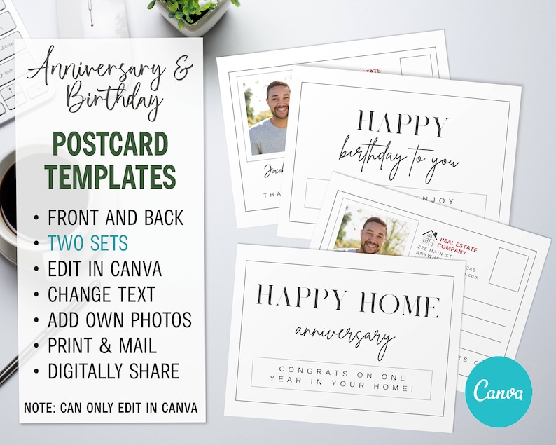 Happy Home Anniversary, Happy Birthday, Real Estate Postcards, Real