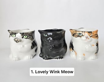 Custom Cat Portrait Mug, Handmade Ceramic Pet Sculpture