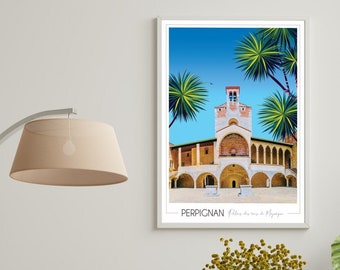 Perpignan travel poster Palace of the kings of Majorca • Travel poster • Illustration • Wall art • Home decoration • Original gift