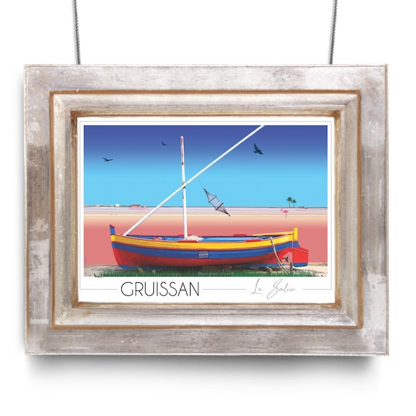 Affiche voyage Gruissan | Barque catalane | Travel Poster | Art Mural | Affiche France | Poster Vintage | Aude | Décoration maison | Cadeau