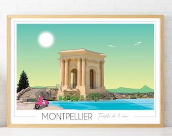 Montpellier Peyrou travel poster | Vintage Poster | Travel Poster | Art Deco | South of France poster | Wall Art | Gift | Home decor