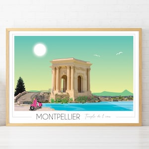 Affiche voyage Montpellier Peyrou | Poster Vintage | Travel Poster |  Art Deco | Affiche Sud de France | Art Mural | Cadeau | Déco maison