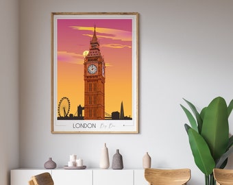 Poster Londres • Big Ben • Décoration murale • Art déco • Travel poster • Imprimé en France • Poster ville • cadeau original