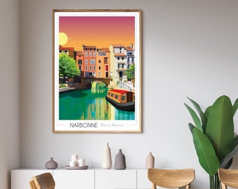 Narbonne Pont des Marchands Poster • South of France • Travel Poster • Colorful Poster • Wall Decor • Digital Art • Colorful