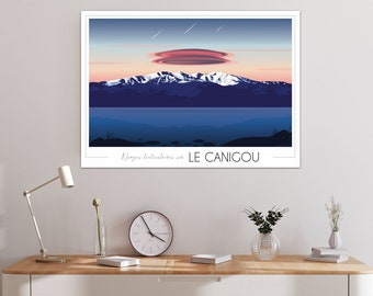 Affiche voyage Le Canigou, Poster Vintage Pyrénées Orientales, Affiche France, Nuages lenticulaires, cadeau, Décoration murale, Impression