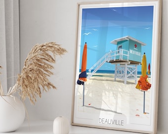 Deauville Poster • The Boardwalk • Normandy • Beach • Côte Fleurie • France • Travel Poster • Romantic • Wall Decor
