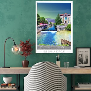 Affiche Isle sur la Sorgue • Travel Poster • Sud de France • Art Deco • Vaucluse • Illustration personnalisée • Poster ville • Provence