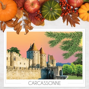 Affiche Carcassonne • Cité Médiévale • Château • Poster ville • Travel Poster • Affiche France • Art • Décoration maison • Cadeau original