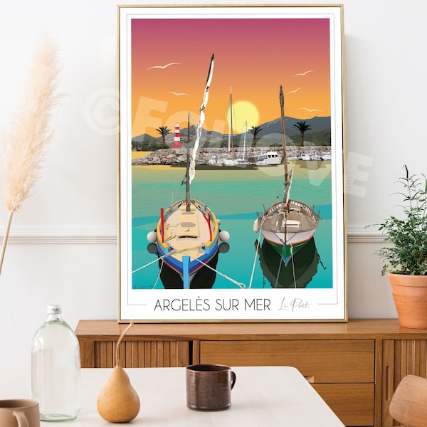 Affiche Voyage Argelès sur Mer • Port • Poster ville • Travel Poster • Art Deco • Poster Vintage • Catalogne • Art mural • Cadeau original