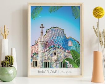 Poster Barcelona Casa Batllo Gaudi • Spain • Costa Brava • Illustration • Wall decoration