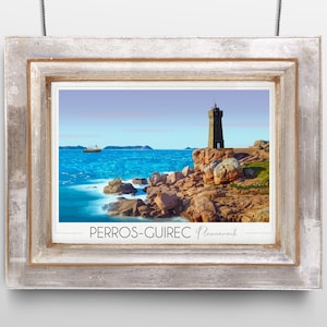 Perros-Guirec Ploumanac'h Reiseposter • Bretagne Reiseposter • Côtes d'Armor • Wandkunst • Wohndekor • Stadtposter • Leuchtturm • Frankreich
