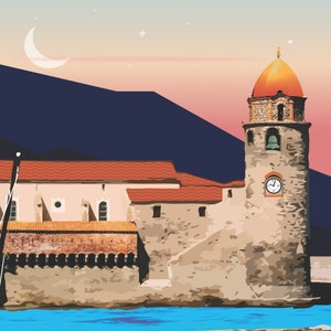 Affiche voyage Collioure et barque Catalane Travel Poster Affiche ville Art Mural Décoration Maison Pyrénées Orientales image 2