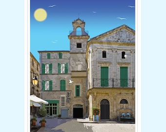 Pézenas Reiseposter, Hérault Illustration, Südfrankreich Poster, Vintage Poster, Wandkunst, Pezenas Reiseposter, Geschenk, Dekoration
