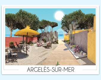 Argelès-sur-mer travel poster | Poster Pop Art | Occitanie poster | Beach | Wall art | Home decoration • City poster