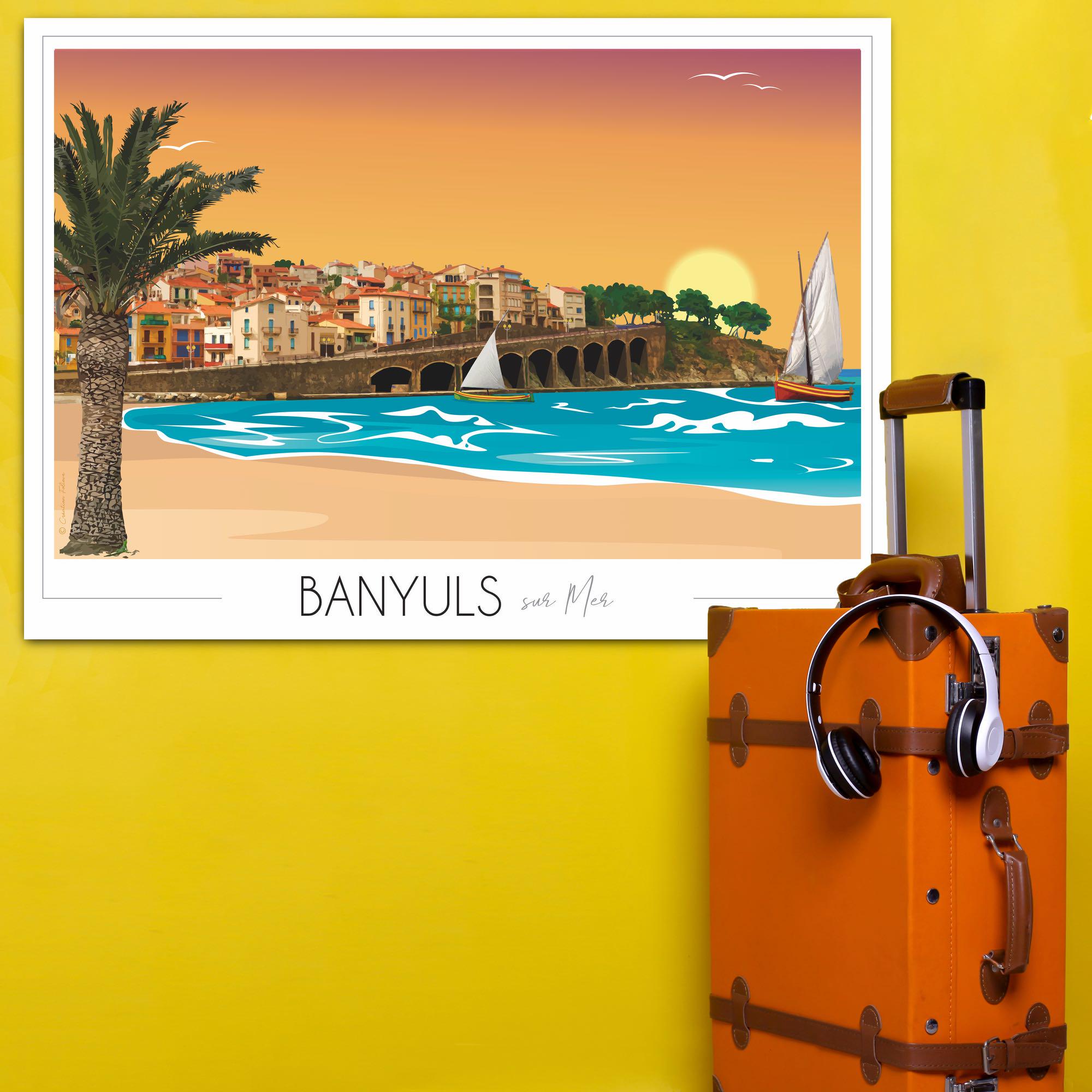 Banyuls sur Mer Poster • Reiseposter • Illustration in Frankreich • Vintage Poster • -Wanddekoration • Pyrénées Orientales • Katalonien