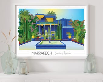 Majorelle Garden Poster Marrakech • Blue • Morocco • Original Illustration • Travel Poster • Gift • Travel Poster