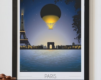 Paris Vasque Poster LIMITED NUMBERED EDITION • Eiffel Tower • Paris Balloon • Designed and printed in France • Original creation