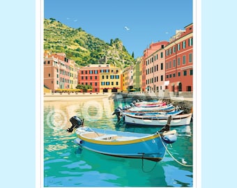 Cinque Terre Vernazza Colour Poster • Italy • Travel poster • Limited Edition