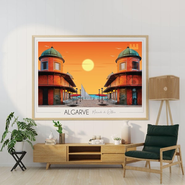 Affiche voyage Olhao Portugal • Travel Poster • Poster ville • City Poster • Illustration originale • Fine Art • Décoration murale