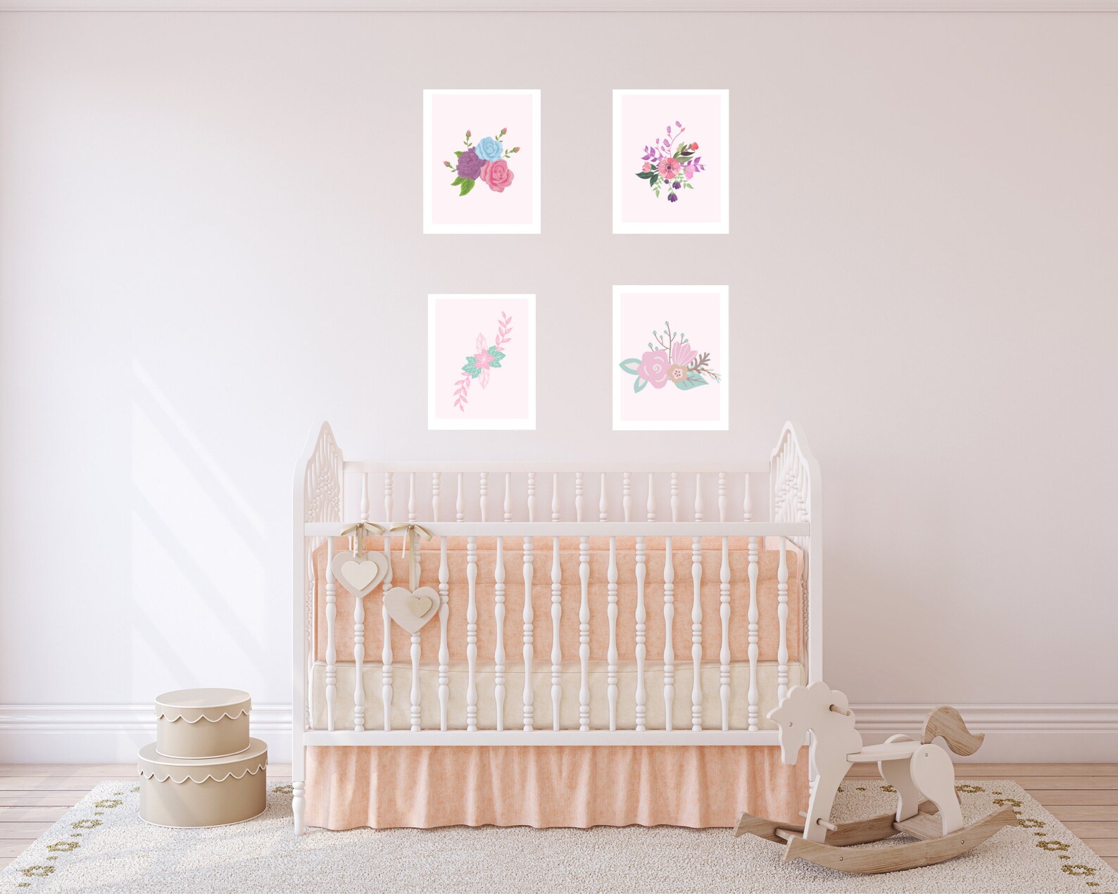 Flower Nursery Decor Set of 3 Prints Pink Nursery Artwork Etsy
