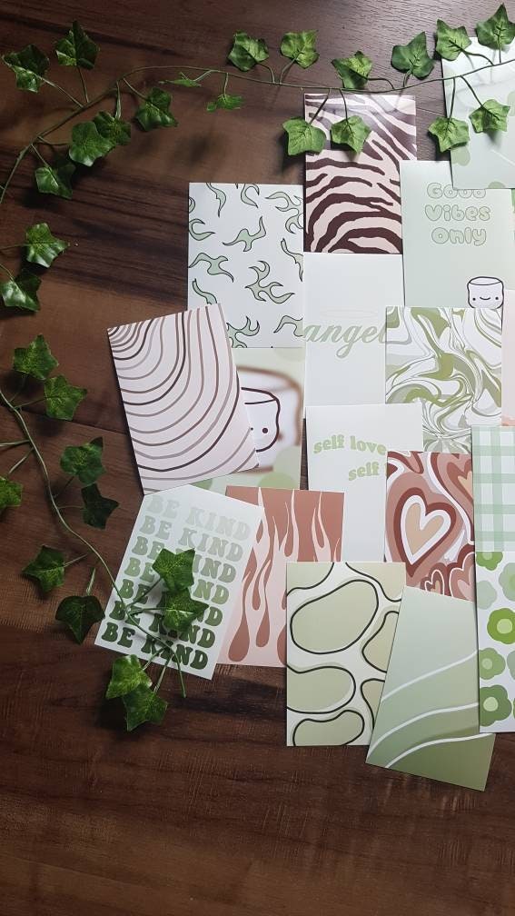 Sage Green & Brown Y2k Wall Collage Pack of 25 Etsy India