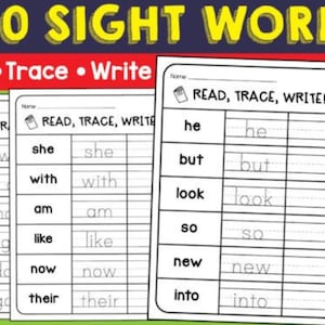 120 Sight Words for Kids  |  20 Printable Pages Read, Trace, Write Exercises