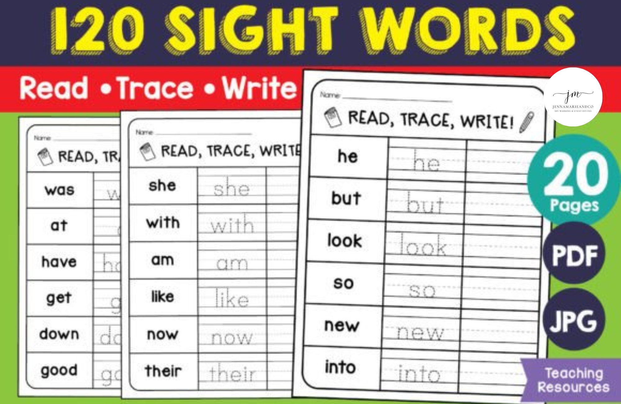120 Sight Words for Kids | 20 Printable Pages Read, Trace, Write Exercises - Etsy
