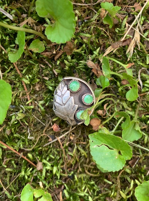Native American Silver Leaf Ring with Turquoise - image 7